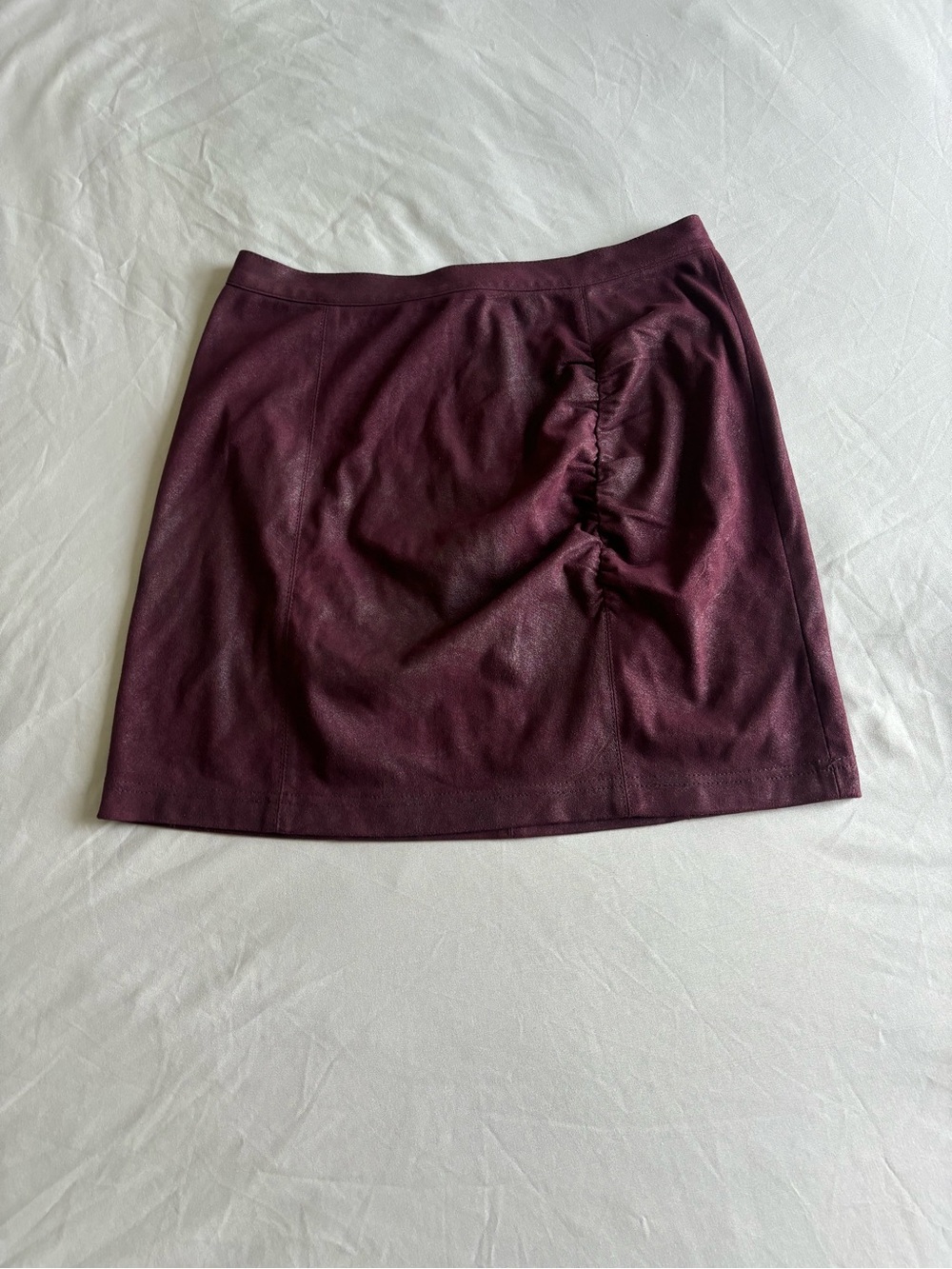 Free People Burgundy Faux-Leather Ruched Mini Skirt